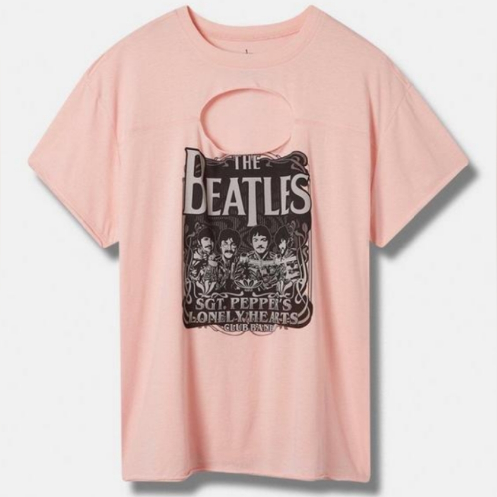 New Torrid 0X The Beatles Classic Fit Cotton Keyhole Tee-Pink Size 0X/L/12 NWT